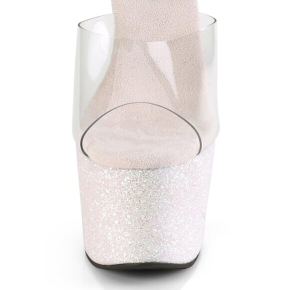 Sparkle Clear Platform Heels | Dazzling Glitter High Heel Mules for Women - Picture 2 of 5